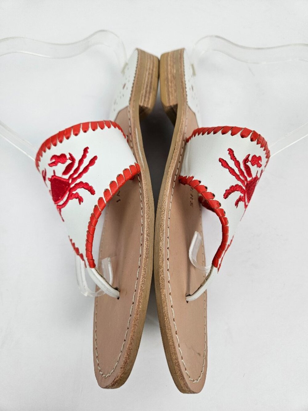 Jack Rogers Red/White Leather Embroidered Crab Sandal 10 - Picture 11 of 14
